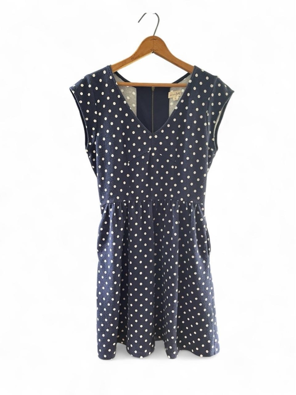 Madison Jules Navy White Polka Dot Dress Size M Nautical Americana Summer